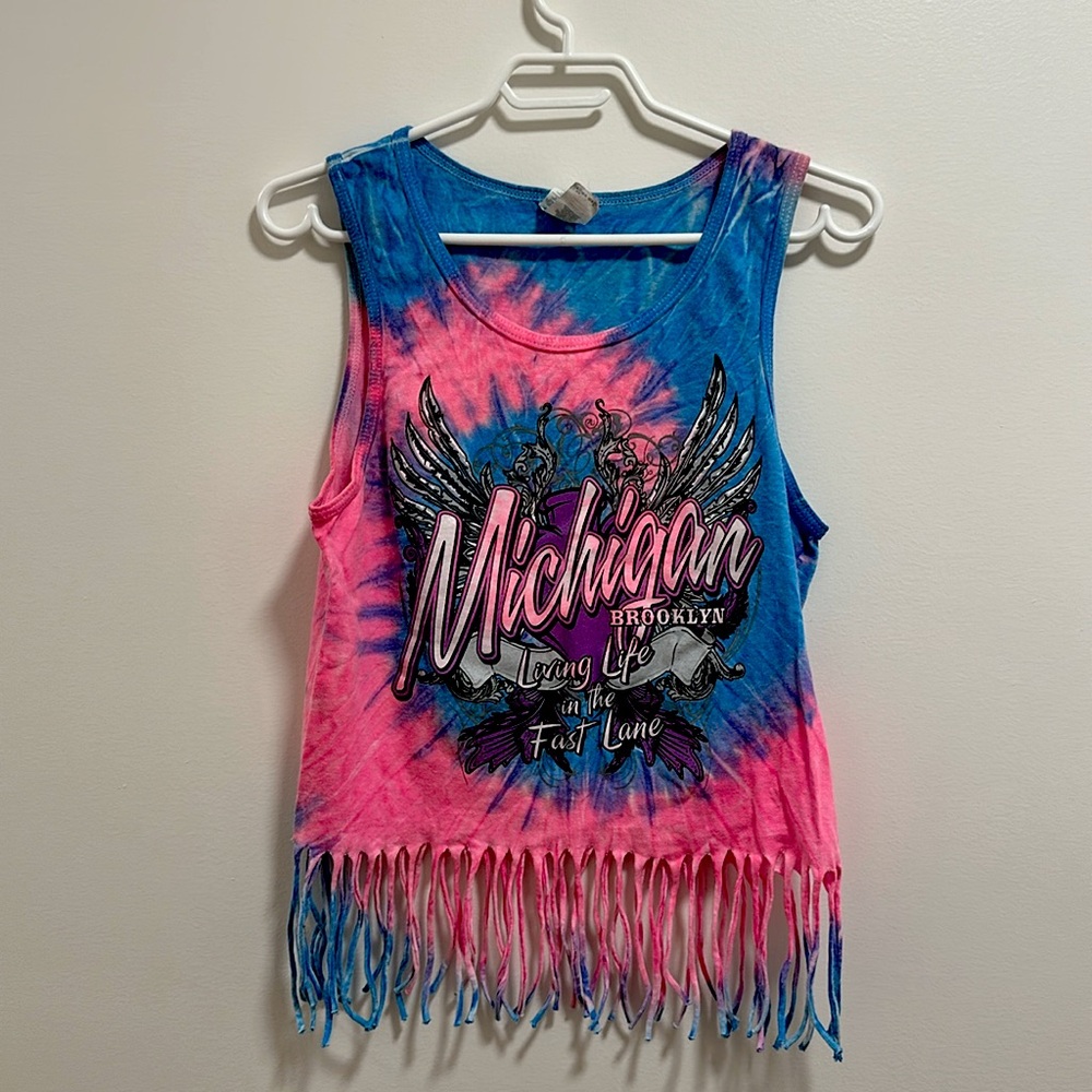 Tie-dye fringe crop tank top